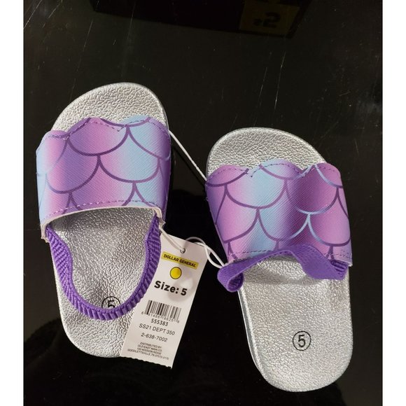 Swiggles Baby Size 5 mermaid Scale Sandals New flip flops‎ silver purple - Picture 1 of 6